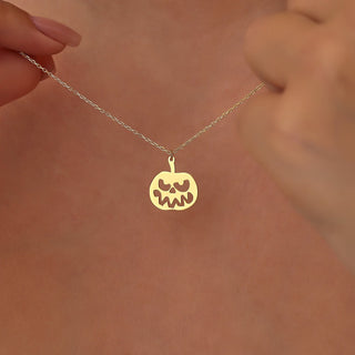 Solid Plain Gold Halloween Pumpkin Pendant Necklace