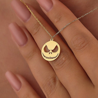 Solid Plain Gold Halloween Skully Pendant Necklace