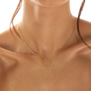 Collier délicat et simple avec pendentif en forme de cercle en or massif 14 carats