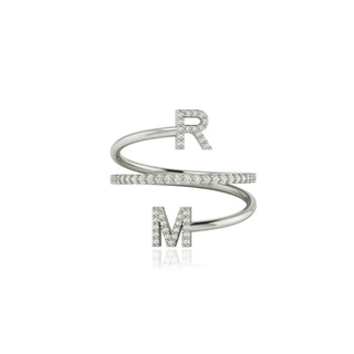 Bague double lettre en diamant taille ronde pour cadeau de Noël pour femme