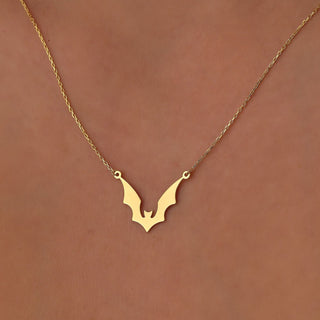 Collier chauve-souris délicat en or 14 carats pour Halloween, cadeau pour elle 