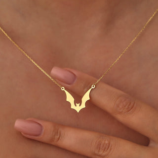 14K Gold Halloween Dainty Bat Necklace Gift For Her