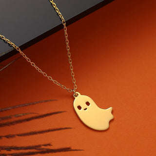 Collar con colgante de fantasma diminuto de Halloween en oro macizo liso