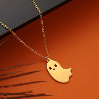 Collier fantôme miniature d'Halloween en or 14 carats, cadeau d'Halloween pour elle