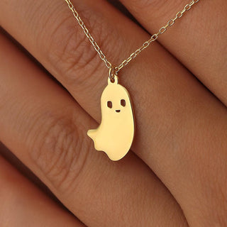 14K Gold Halloween Tiny Ghost Necklace Halloween Gift for Her