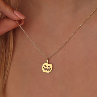 Collier citrouille d'Halloween en or 14 carats pour cadeau de bijoux d'Halloween 