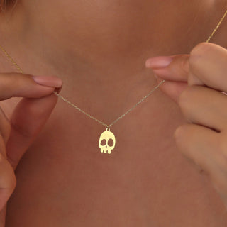 Solid Plain Gold Halloween Skull Ghost Pendant Necklace