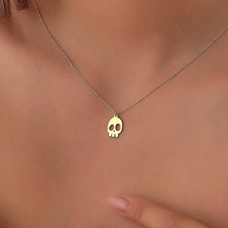 Solid Plain Gold Halloween Skull Ghost Pendant Necklace