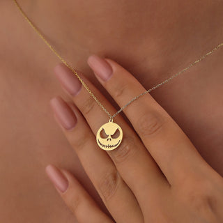 Solid Plain Gold Halloween Skully Pendant Necklace