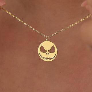 14K Gold Halloween Skully Necklace Gift For Women