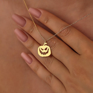 Collier pendentif citrouille mignon d'Halloween en or 14 carats, cadeau pour elle