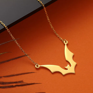 Collier chauve-souris délicat en or 14 carats pour Halloween, cadeau pour elle 