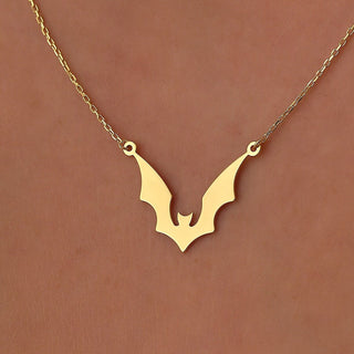 Collier chauve-souris délicat en or 14 carats pour Halloween, cadeau pour elle 