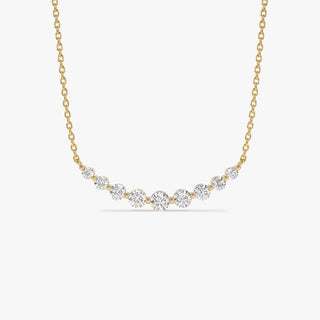 Round Cut Curved Diamond Necklace 14K Gold Ring for Women