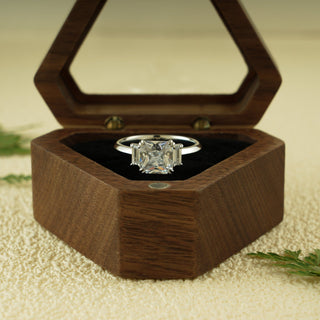 Anillo de compromiso con tres piedras de diamantes y moissanita de talla Asscher de 1,50 ct a 2,50 ct