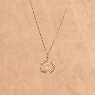 Round Cut Diamond Double Heart Intertwined Necklace for Her