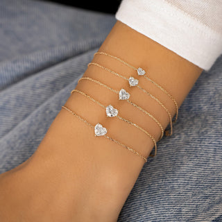 Bracelet en diamant solitaire taille cœur pour cadeau de Saint-Valentin