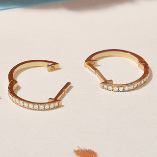 Round Pave Cz Hoop Diamond Earrings For Women In Solid Gold