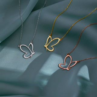 14K Solid Gold Butterfly Necklace for Her Everyday Necklace