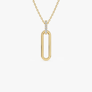 Round Cut Diamond 14k Gold Paper Clip Link Pendant for Her