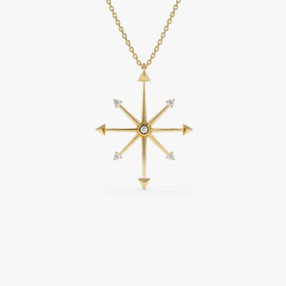 14k Solid Gold Diamond Compass Charm Necklace for Women