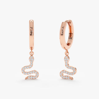 Boucles d'oreilles Huggies à breloque serpent en diamant taille ronde pour femmes 