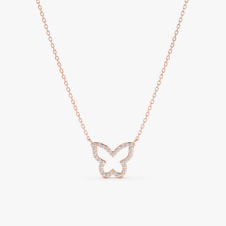 Collar de mariposa de oro macizo con diamantes de talla redonda para regalo de cumpleaños