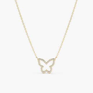 Round Cut Diamond Solid Gold Butterfly Necklace for Birthday Gift