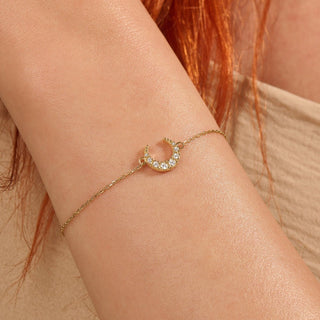 Round Cut Diamond Moon Bracelet For Women