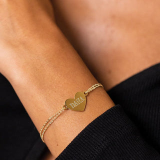 Bracelet en or gravé personnalisé avec cœur, cadeau pour elle