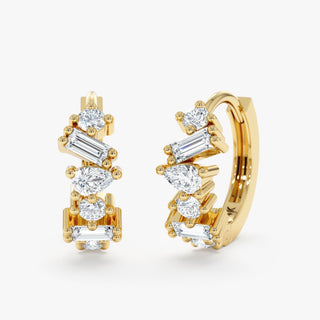 Mix Shape Diamond Cluster Hoop Earrings