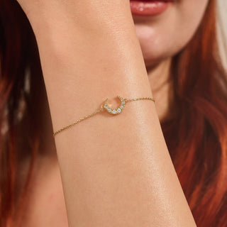 Round Cut Diamond Moon Bracelet For Women