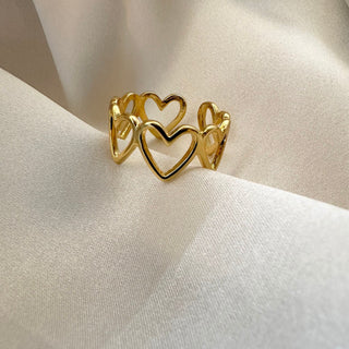 Bague fine ajustable en forme de cœur en or pour cadeau de Saint-Valentin