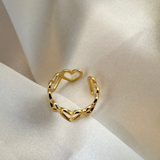 Bague fine ajustable en forme de cœur en or pour cadeau de Saint-Valentin