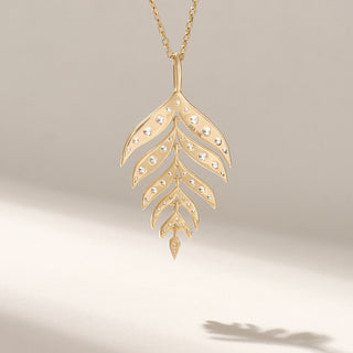 Collier avec pendentif en forme de feuille et diamant taille ronde, cadeau pour elle