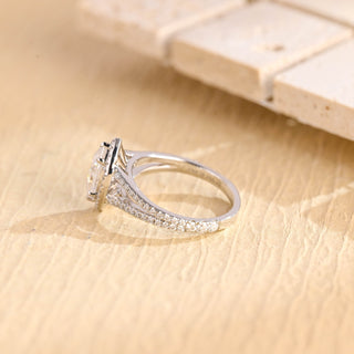 Bague de fiançailles avec diamant taille marquise halo moissanite à tige fendue de 1,0 à 2,0 ct