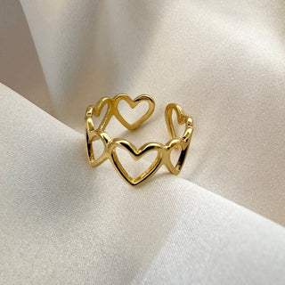 Bague fine ajustable en forme de cœur en or pour cadeau de Saint-Valentin