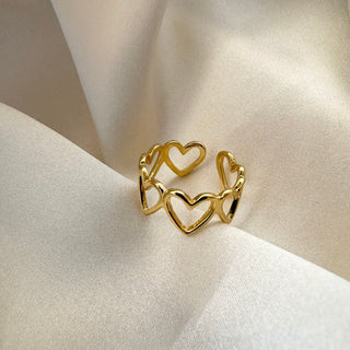 Bague fine ajustable en forme de cœur en or pour cadeau de Saint-Valentin