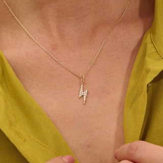 Round Cut Lab Grown Lightning Bolt Diamond Pendant Necklace For Her