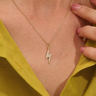 Round Cut Lab Grown Lightning Bolt Diamond Pendant Necklace For Her