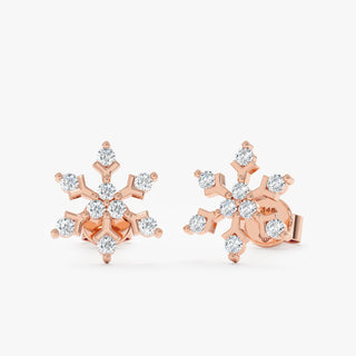 Boucles d'oreilles à clous en forme de flocon de neige avec diamants taille ronde pour cadeau de Noël