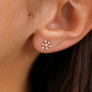 Round Cut Diamond Snowflake Studs Earrings for Christmas Gift