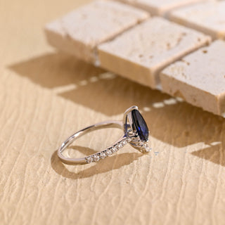 Anillo de compromiso con diamantes de moissanita de talla pera azul de 1,0 CT a 2,0 CT