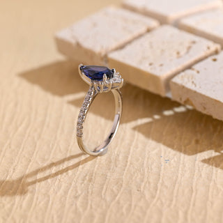 Bague de fiançailles en grappe de diamants en moissanite bleue taille poire de 1,0 à 2,0 ct