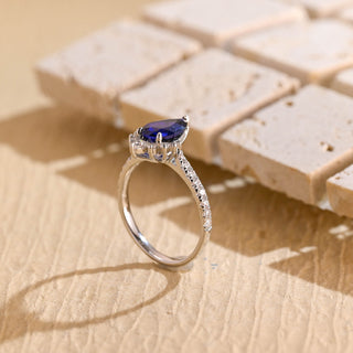 Anillo de compromiso con diamantes de moissanita de talla pera azul de 1,0 CT a 2,0 CT