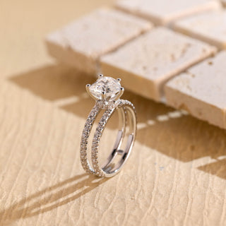 Anillo de compromiso con doble pavé de diamantes de moissanita con corte en forma de corazón de 1,0 CT a 2,0 CT