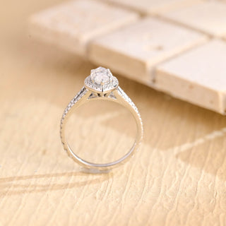 Bague de fiançailles avec diamant taille marquise halo moissanite à tige fendue de 1,0 à 2,0 ct