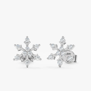 Pendientes de copo de nieve con diamantes de talla redonda para regalo de Navidad