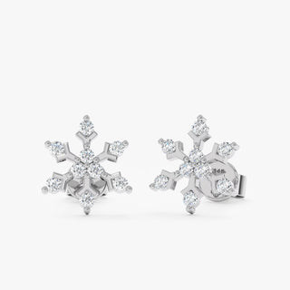 Round Cut Diamond Snowflake Stud Earrings for Birthday Gift