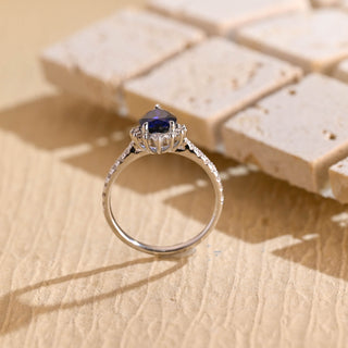 Anillo de compromiso con diamantes de moissanita de talla pera azul de 1,0 CT a 2,0 CT